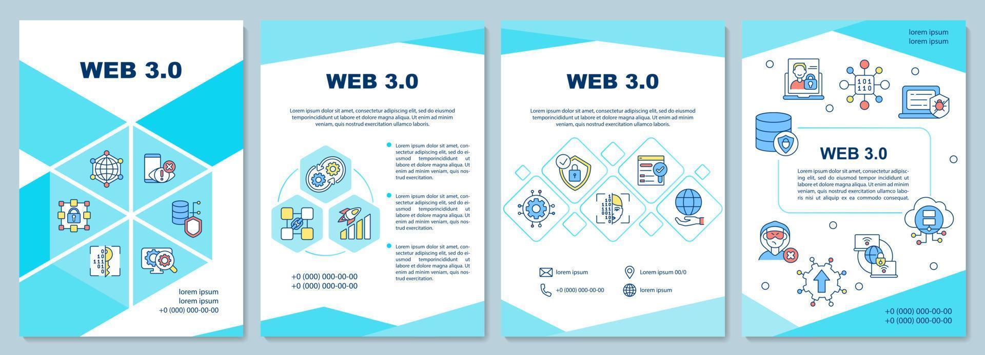 modèle de brochure web 3 0. solution à faible code. conception d'impression de livret avec des icônes linéaires. mises en page vectorielles pour la présentation, les rapports annuels, les publicités. arial-black, une myriade de polices pro-régulières utilisées vecteur