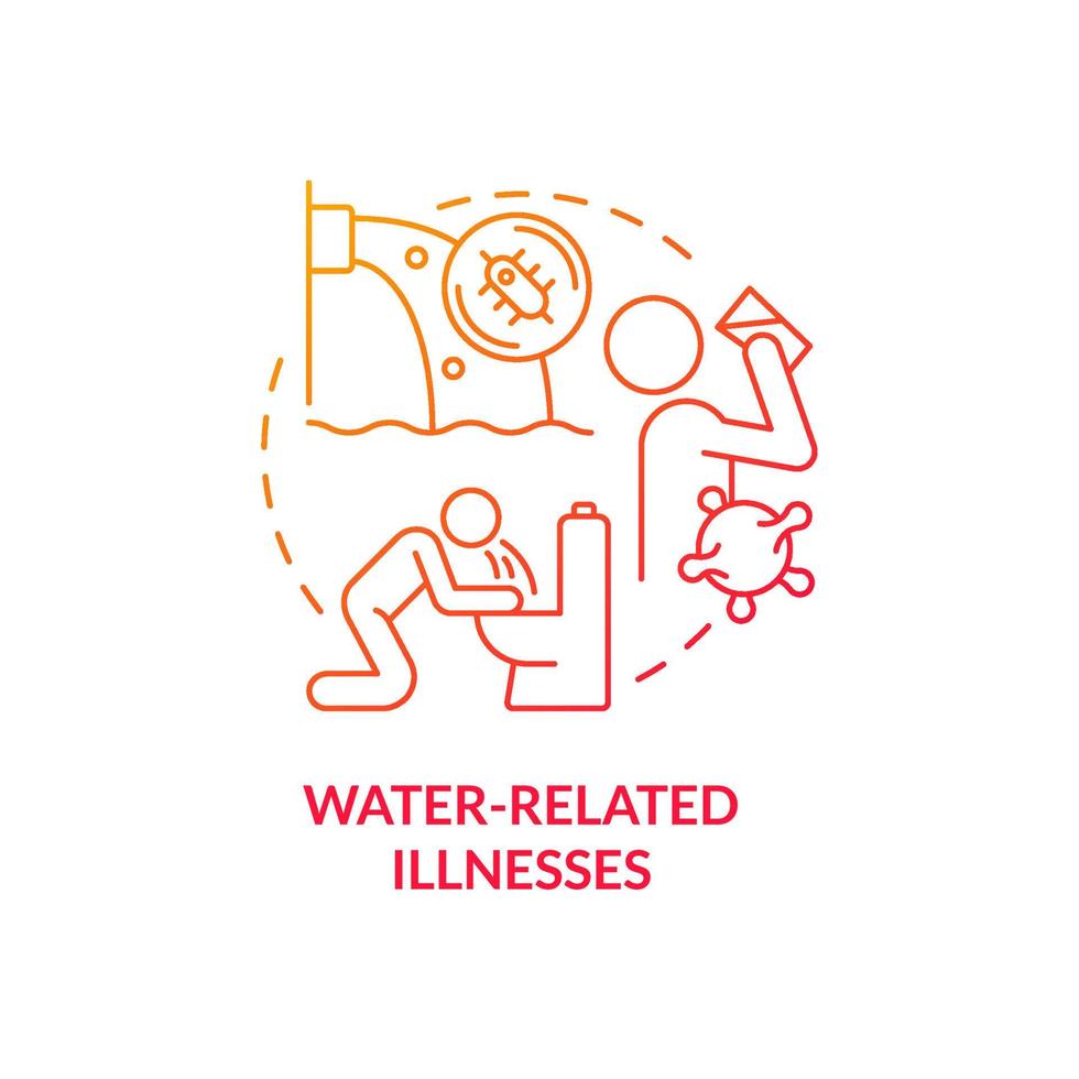 icône de concept de gradient rouge de maladies liées à l'eau. illustration de la ligne mince de l'idée abstraite du changement climatique et de la santé. dessin de contour isolé. trait modifiable. roboto-medium, une myriade de polices pro-gras utilisées vecteur