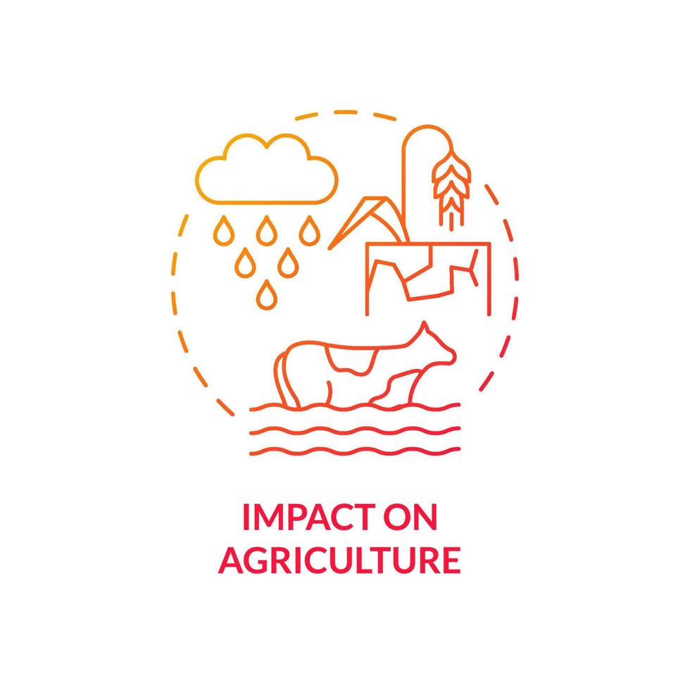 impact sur l'icône de concept de gradient rouge de l'agriculture. illustration de la ligne mince de l'idée abstraite de l'effet du changement climatique. dessin de contour isolé. trait modifiable. roboto-medium, myriade de polices pro-gras utilisées vecteur