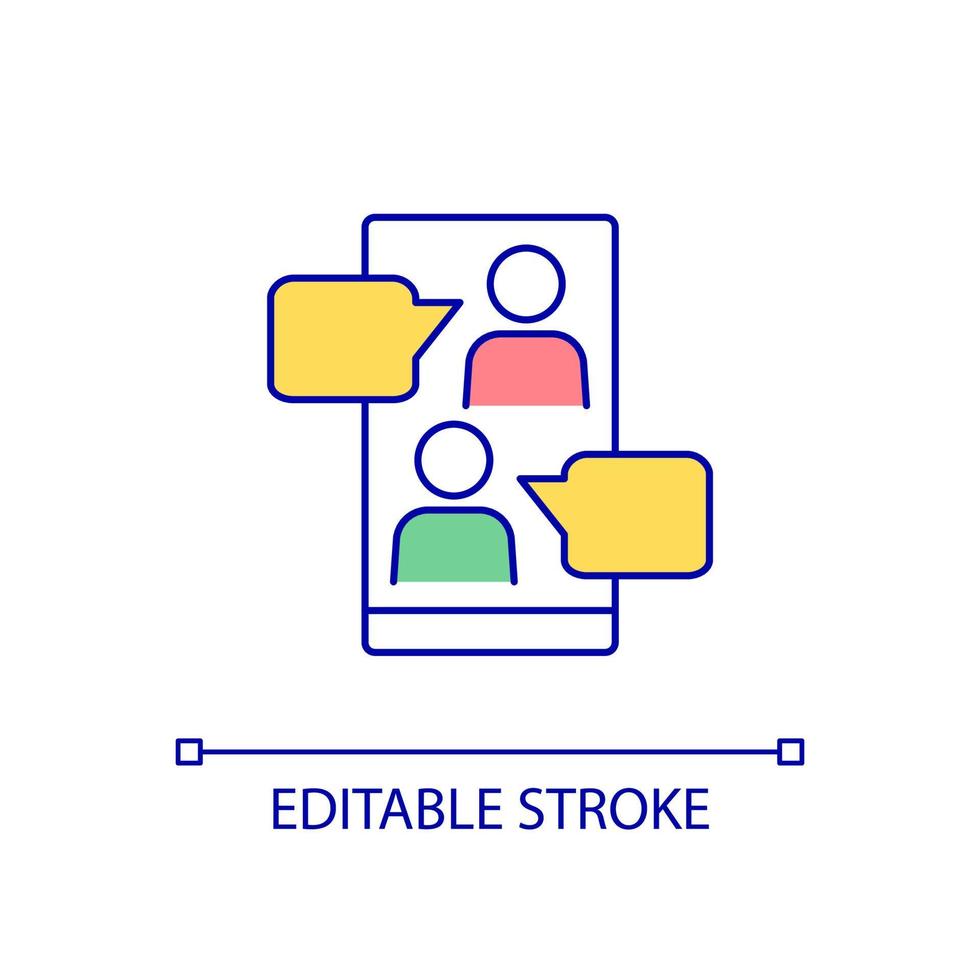icône de couleur rvb de l'application de messagerie instantanée. application mobile pour communiquer. SMS en temps réel. utilisateurs d'applications. illustration vectorielle isolée. dessin au trait rempli simple. trait modifiable. police arial utilisée vecteur