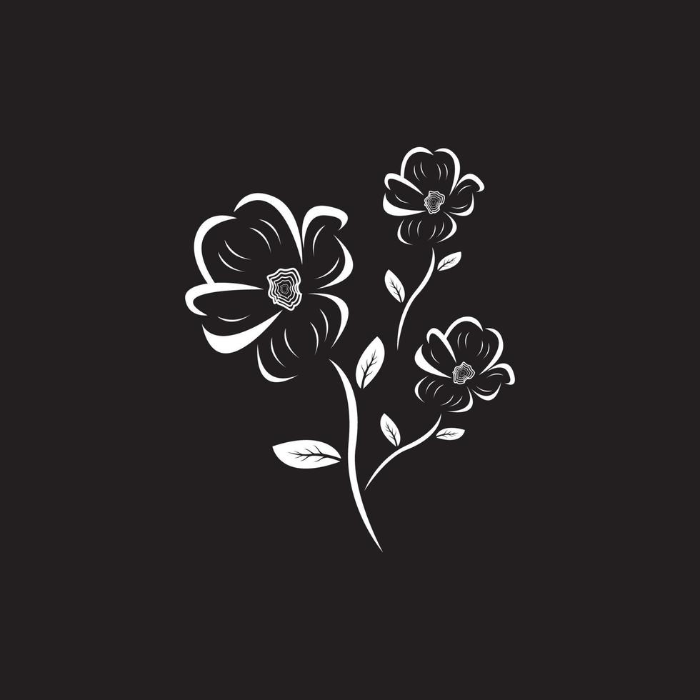 icône et symbole de fleur sur fond noir vecteur