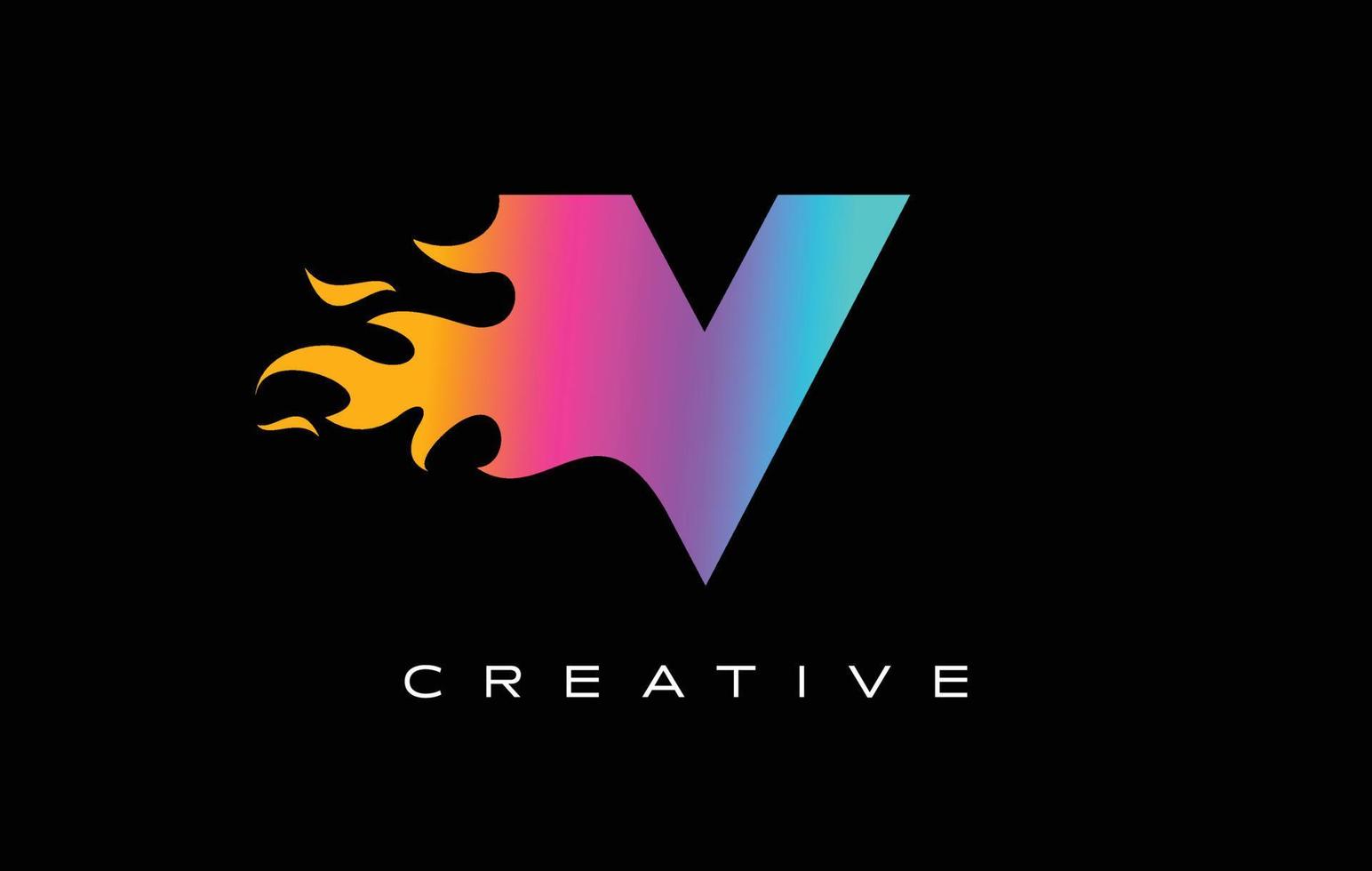 création de logo de flamme de lettre v. concept de lettrage de logo de feu. vecteur