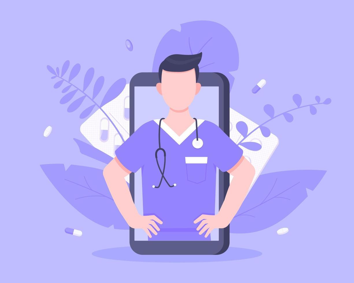 concept de service médical médecin en ligne avec médecin dans l'illustration vectorielle smartphone. vecteur