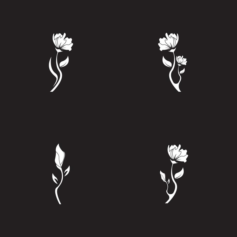 icône et symbole de fleur sur fond noir vecteur