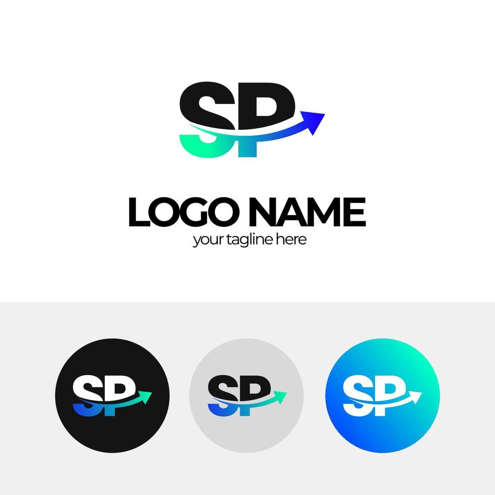 logo lettre s et p, création de logo sp pour entreprise, flèche, création de logo d'entreprise, logo pour entreprise, mise à l'échelle, augmentation de l'activité vecteur
