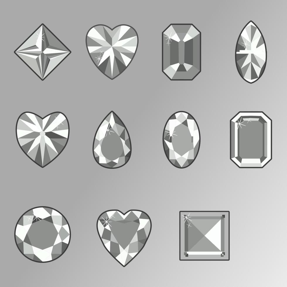 ensemble vectoriel de diamants de différentes formes sur fond blanc