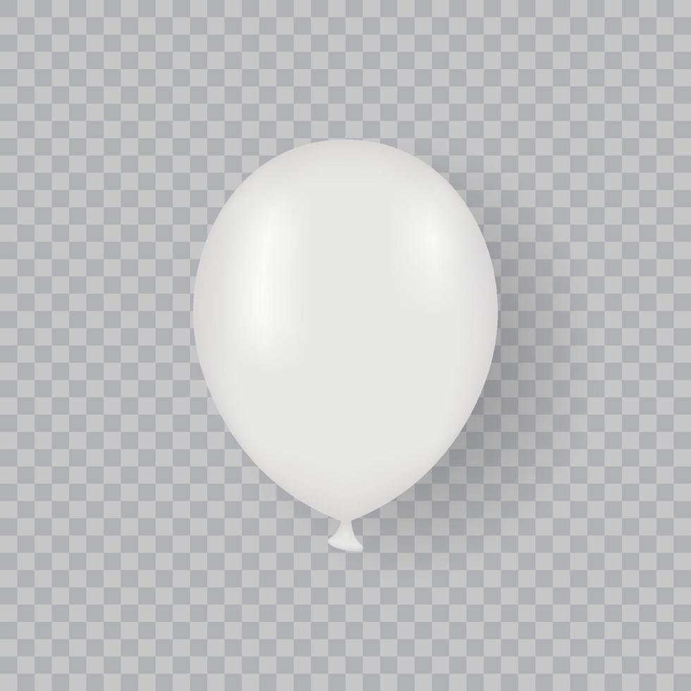 ballon blanc maquette sur fond transparent. maquette de ballon rond pour anniversaire, fête, anniversaire, fête. ballon réaliste. ballon d'air blanc 3d unique. illustration vectorielle isolée. vecteur