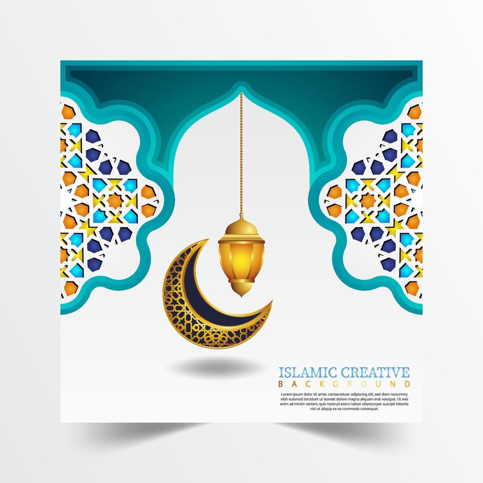 modèle de fond de carte de voeux de conception islamique avec des détails décoratifs colorés d'ornements d'art islamique illustration vectorielle de mosaïque florale vecteur