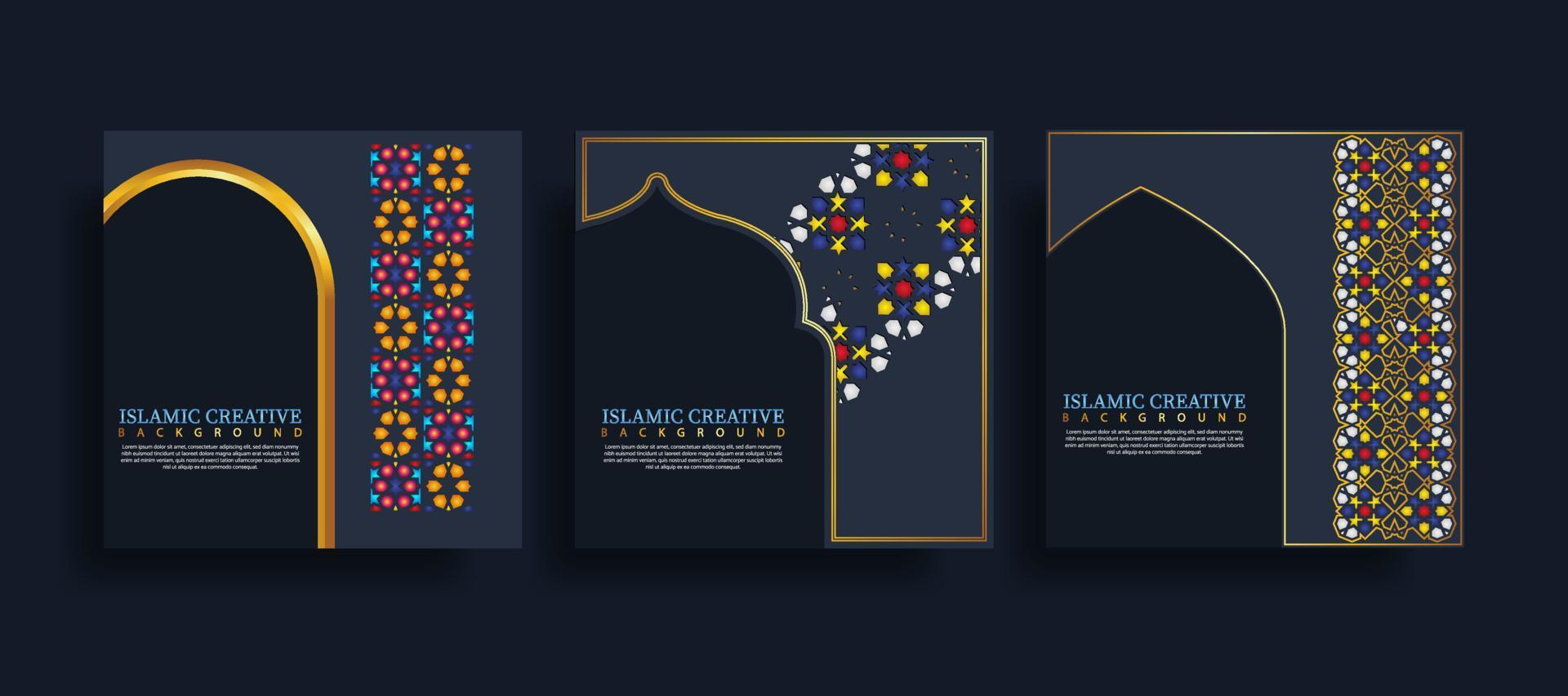 définir le modèle de fond islamique de carte de voeux avec la technique de conception faite avec la texture et les détails décoratifs colorés d'ornements d'art islamique illustration vectorielle de mosaïque florale vecteur