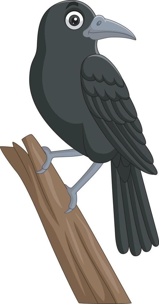 corbeau de dessin animé debout sur une branche d'arbre vecteur