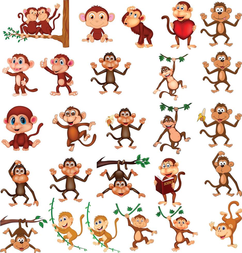collection de singes heureux de dessin animé avec différentes actions vecteur