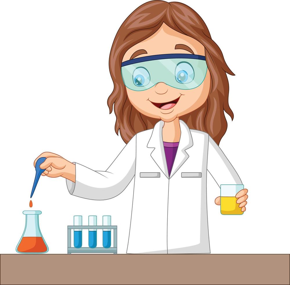 fille de dessin animé faisant une expérience chimique vecteur