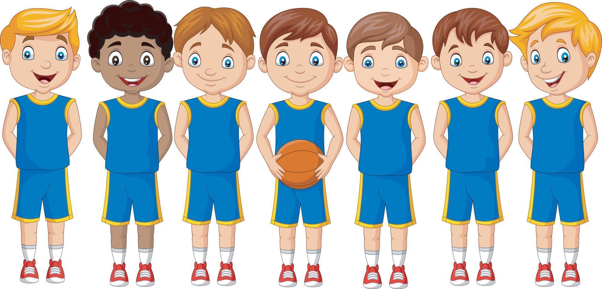 équipe d'enfants de basket-ball de dessin animé en uniforme vecteur