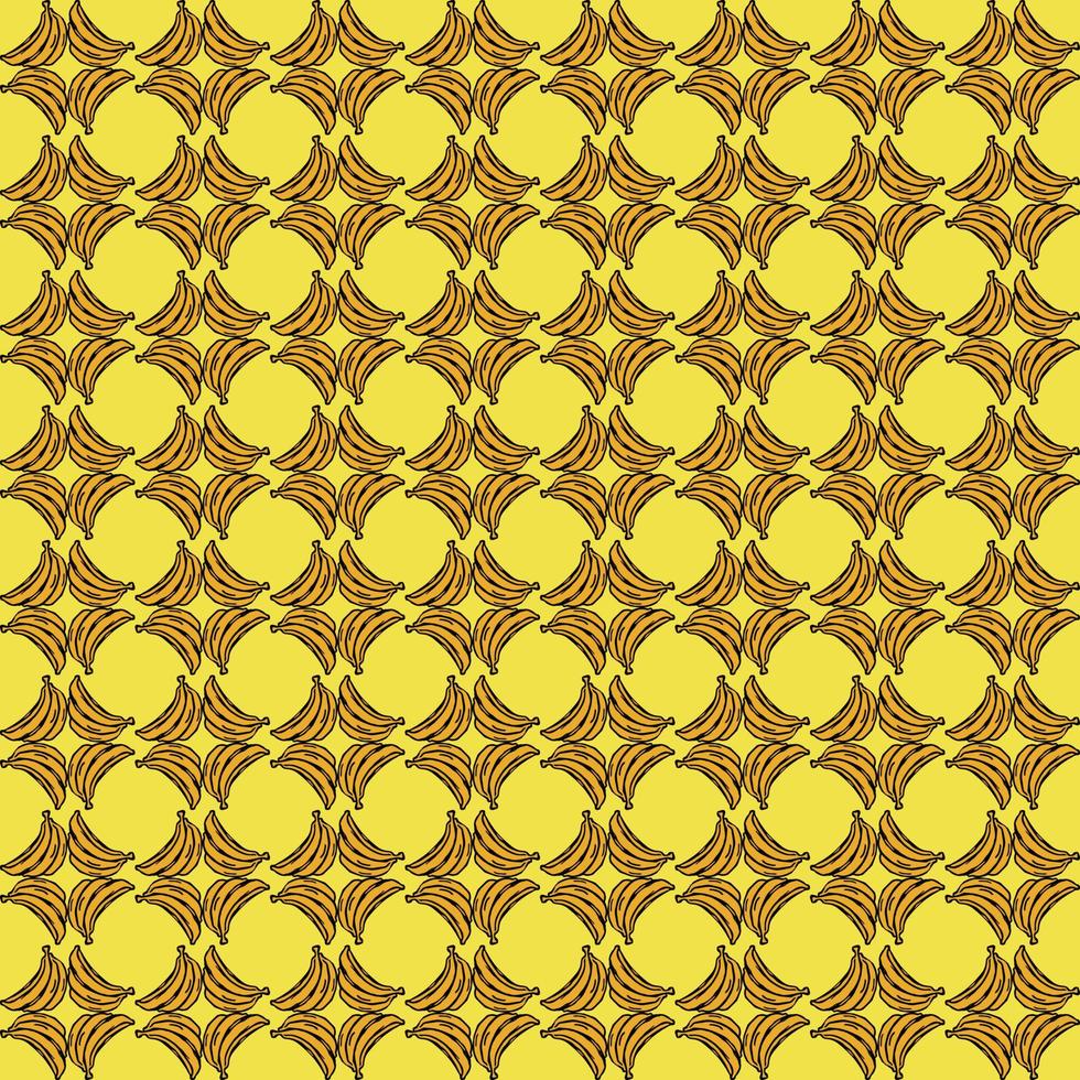 motif de banane sans soudure. vecteur de doodle avec des icônes de banane sur fond jaune. modèle de banane vintage