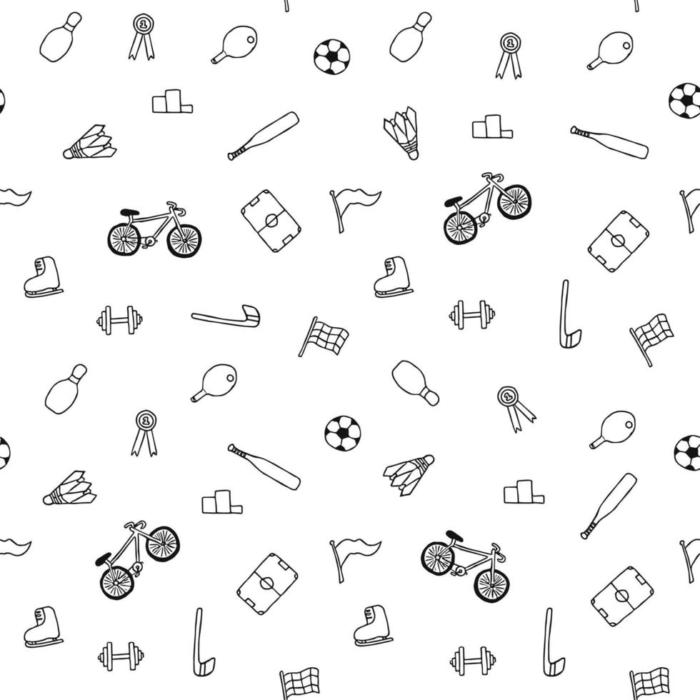 modèle vectorielle continue avec des icônes de sport. vecteur de doodle avec des icônes de sport sur fond blanc. modèle de sport vintage