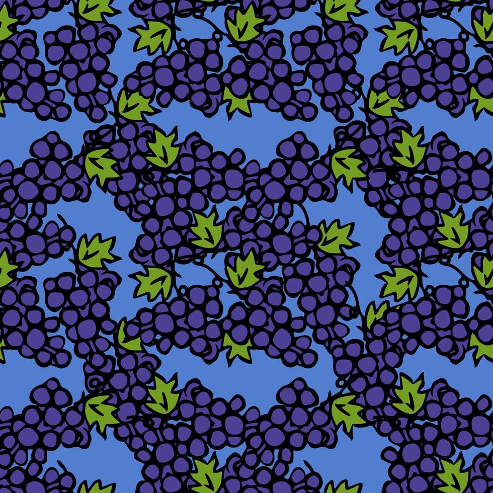 modèle de vecteur de raisin sans soudure. vecteur de doodle avec des icônes de raisins bleus. motif de raisins vintage