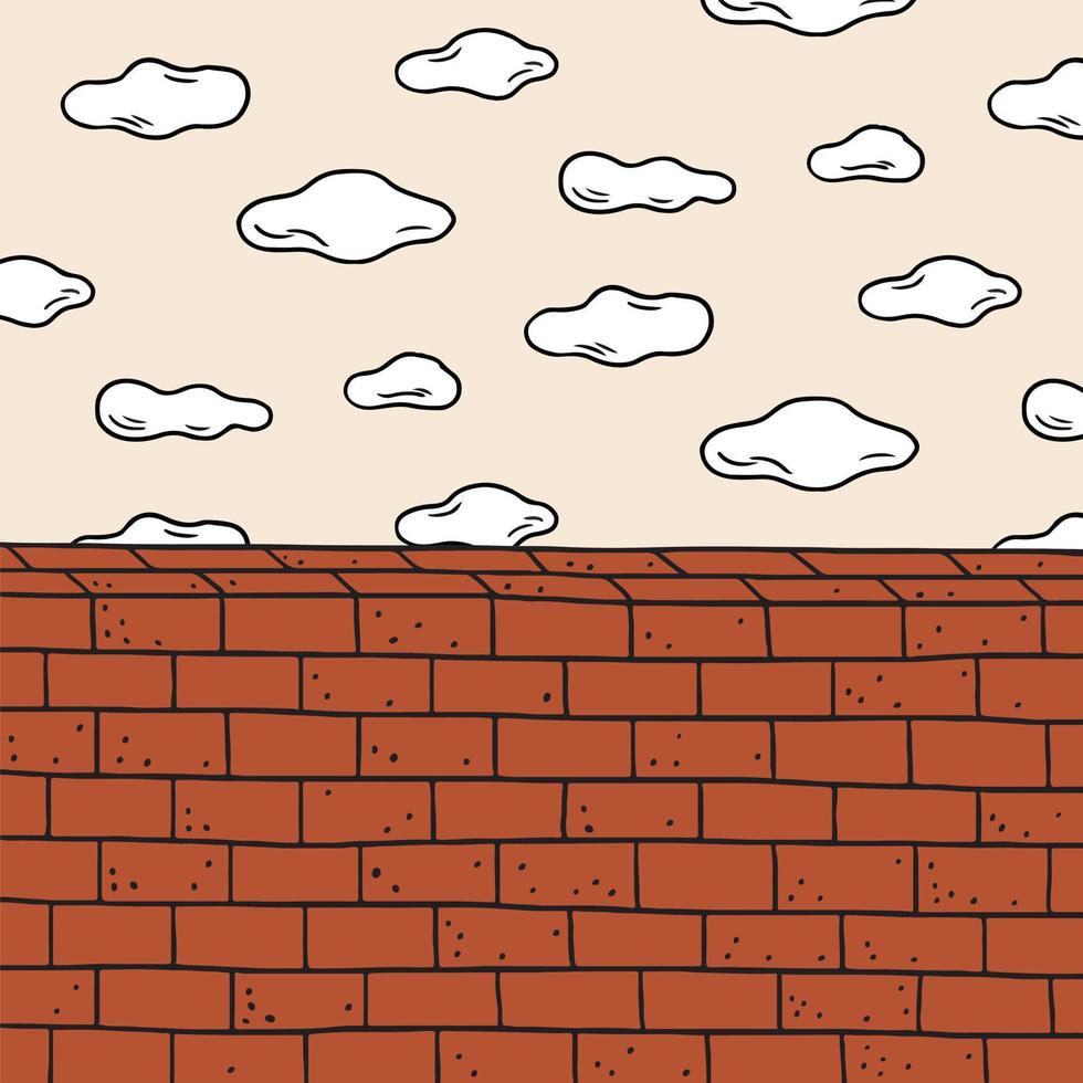 illustration vectorielle dessinés à la main de nuage et mur de briques rouges. fond d'écran de griffonnage vecteur
