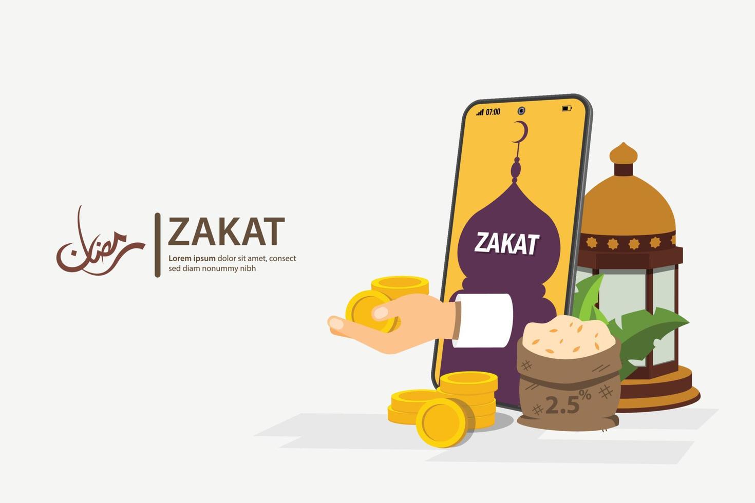 illustration vectorielle la zakat est une obligation religieuse, la zakat en ligne est de faciliter le paiement des musulmans vecteur