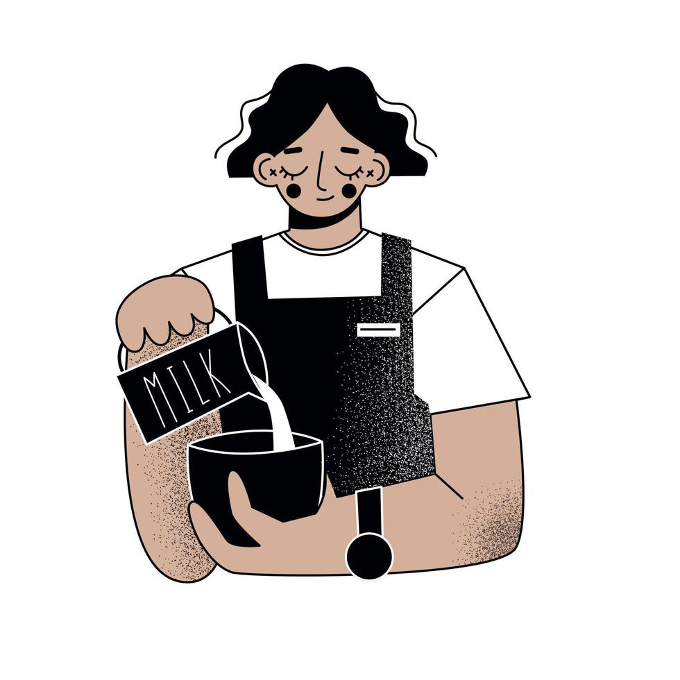 jeune femme barista faisant du café. illustration vectorielle plane. vecteur