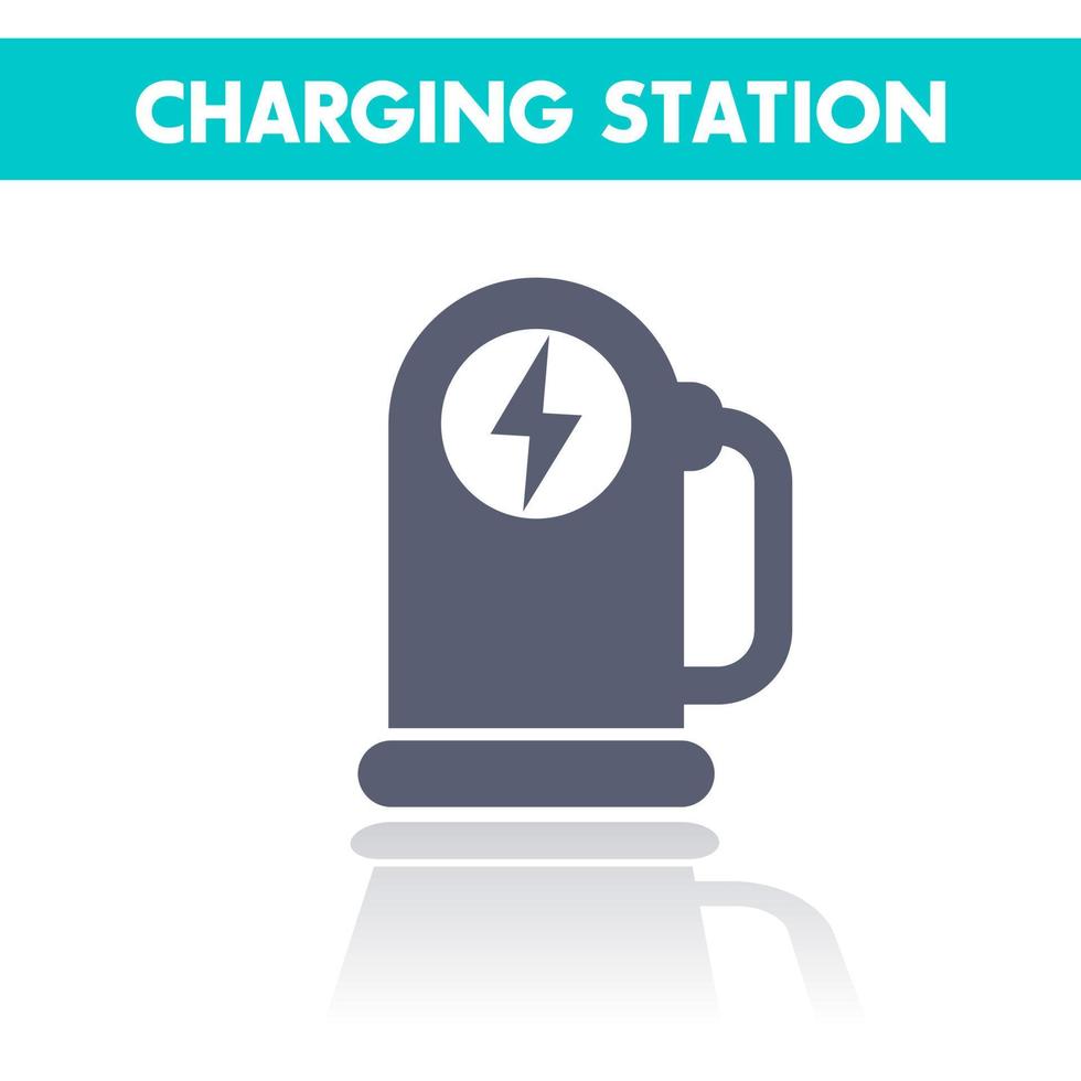 icône de station de charge de voiture sur blanc, chargeur pour signe ev, illustration vectorielle vecteur