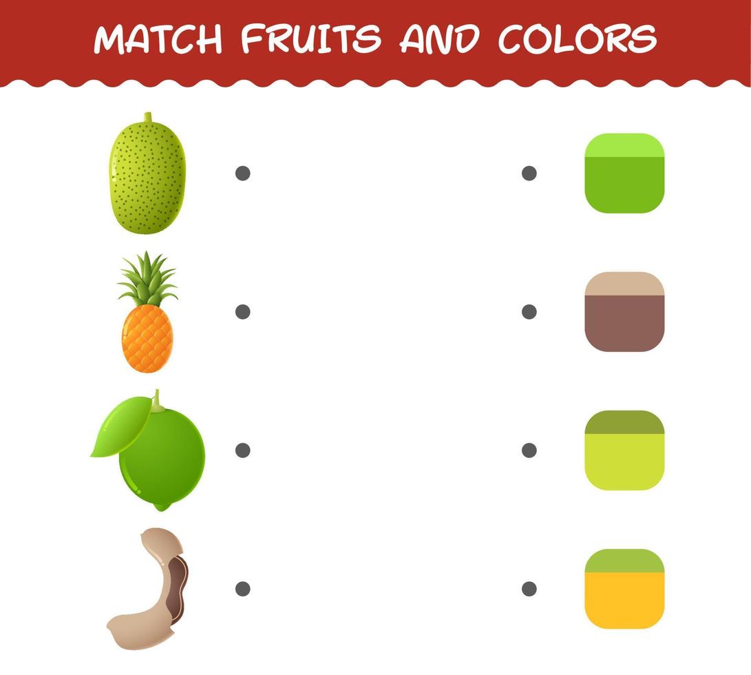 faites correspondre les fruits et les couleurs du dessin animé. jeu de correspondance. jeu éducatif pour les enfants d'âge préscolaire et les tout-petits vecteur