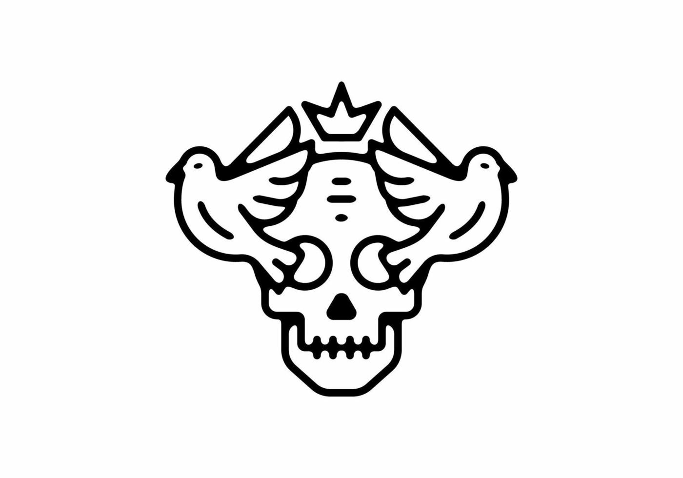 crâne de roi avec tatouage d'art en ligne d'oiseau jumeau vecteur