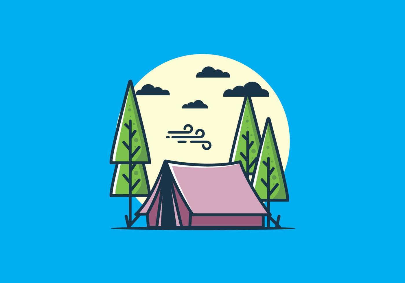 grande tente de camping et illustration de pins vecteur