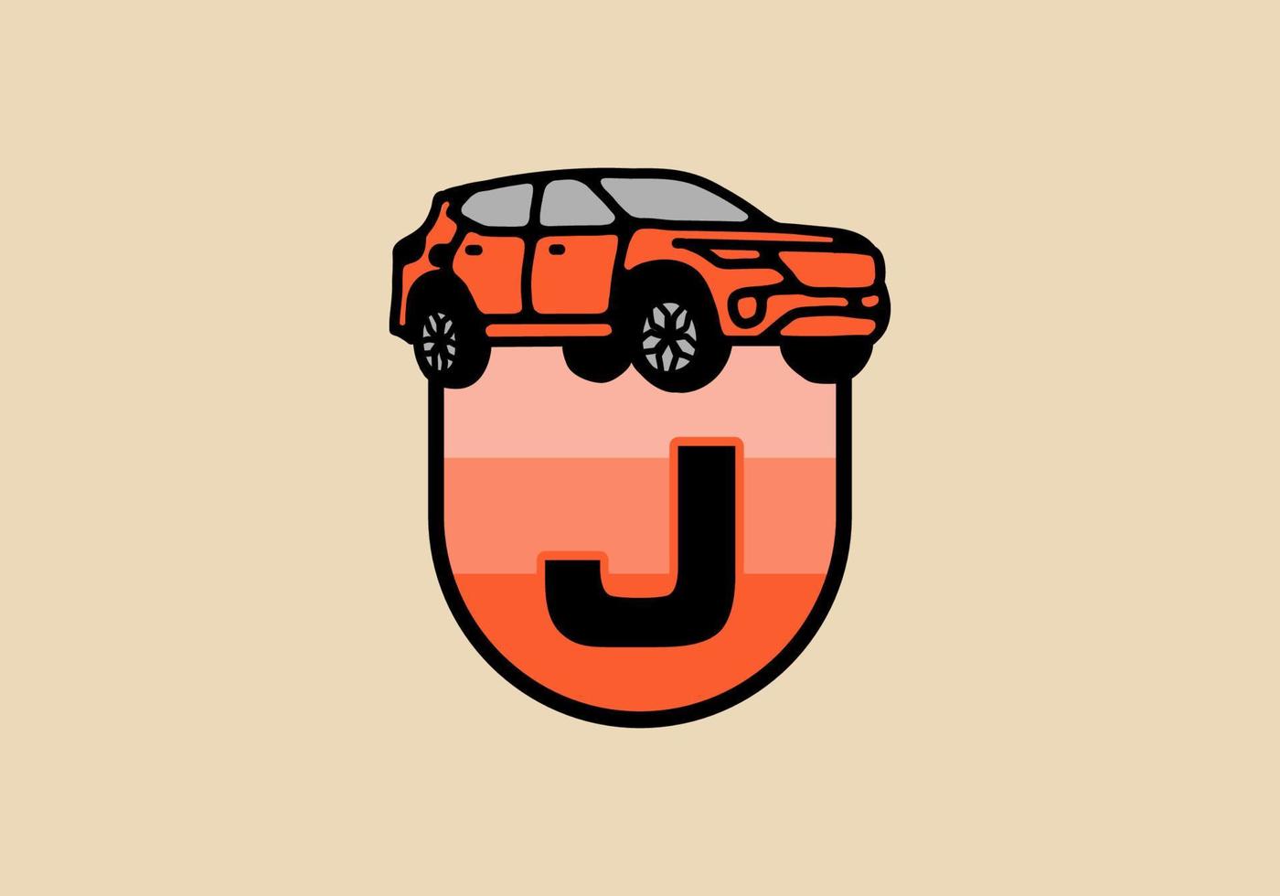 illustration d'art en ligne de voiture avec lettre initiale j vecteur