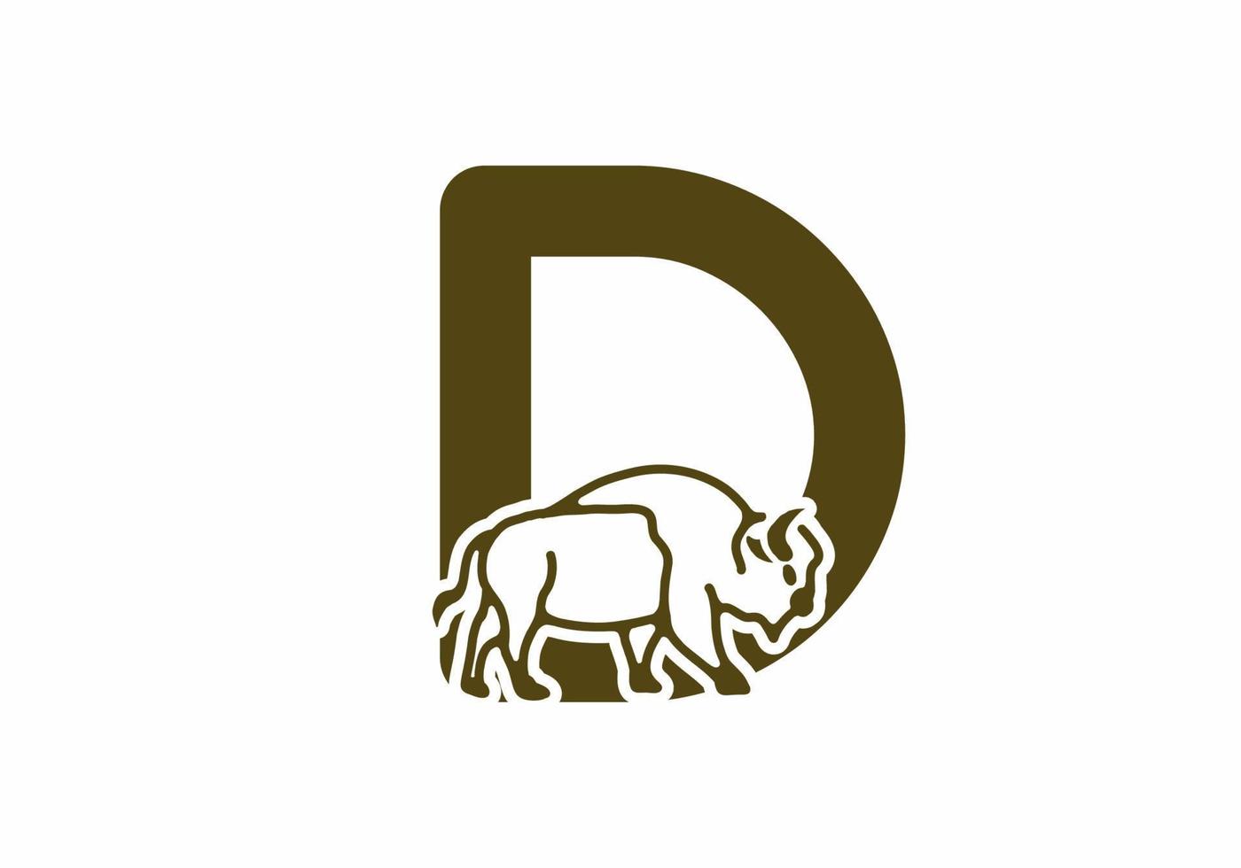 lettre initiale d avec bison dessin au trait vecteur