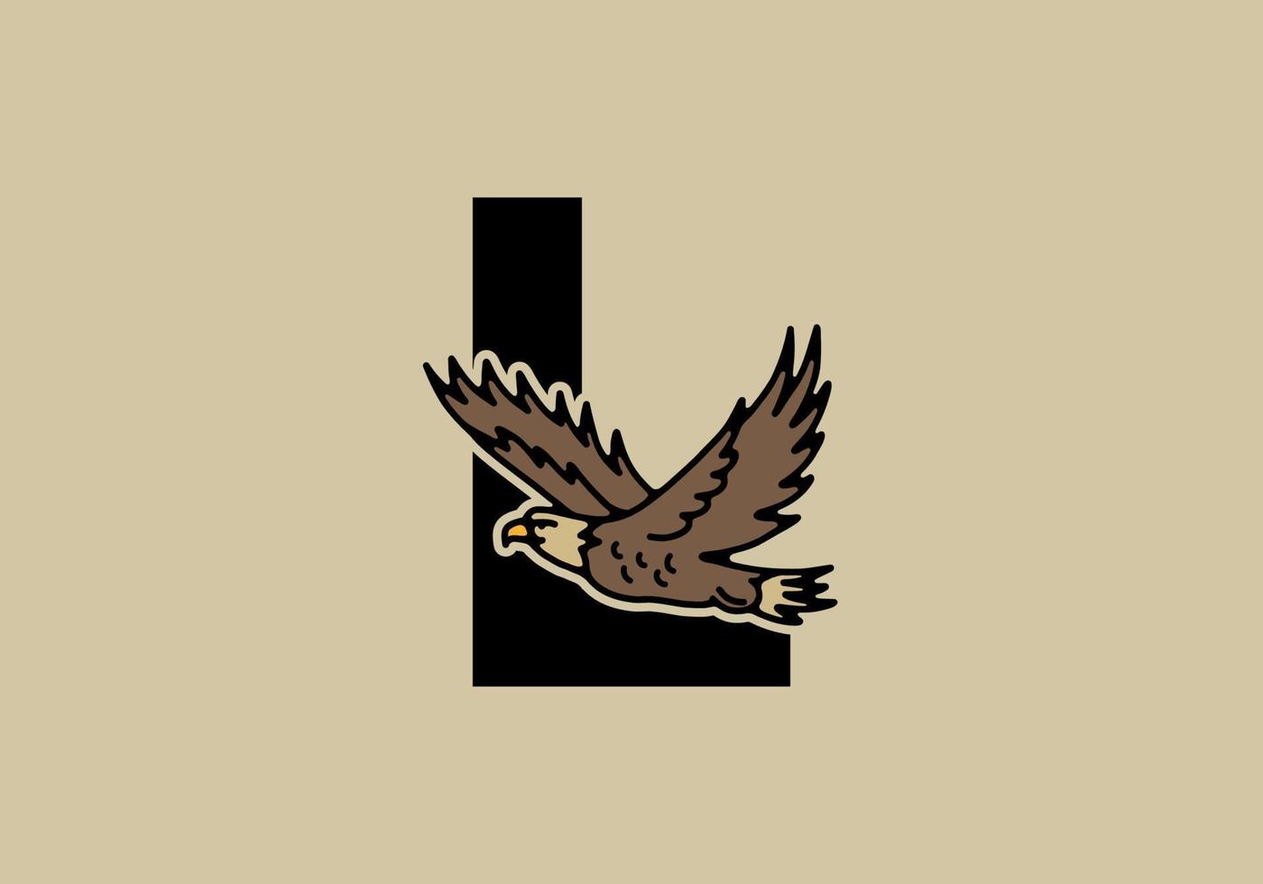 illustration d'art en ligne d'aigle volant avec la lettre initiale l vecteur
