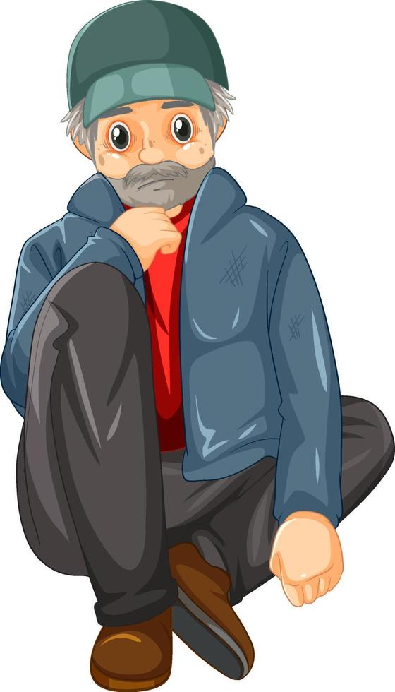 personnage de dessin animé de vieil homme sans abri vecteur