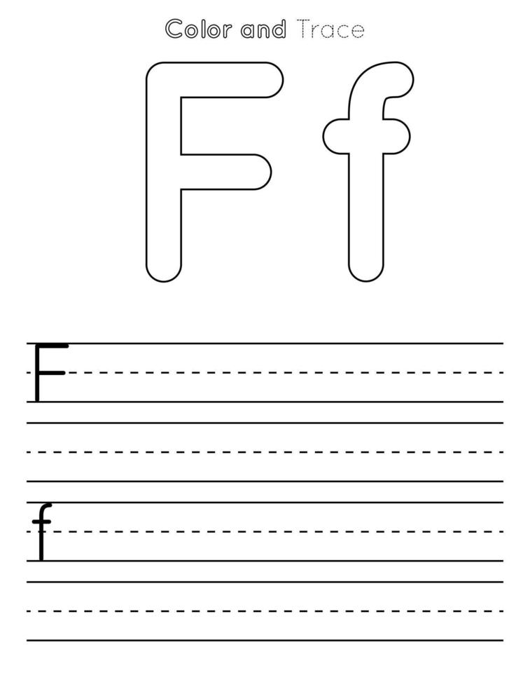 f feuille de calcul de traçage des lettres. feuille de travail pour les enfants en majuscules et minuscules vecteur