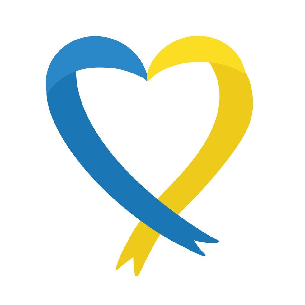 ruban de drapeau ukrainien en forme de coeur jaune bleu - symbole de l'ukraine. élément de design vectoriel isolé sur fond blanc. soutenir l'ukraine, pas de guerre