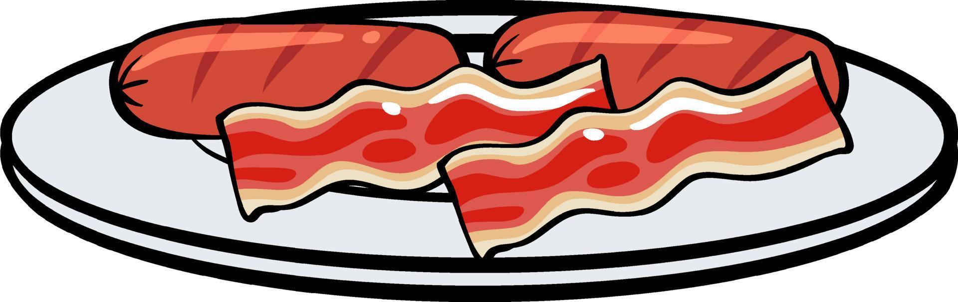 saucisses et tranches de bacon sur assiette vecteur