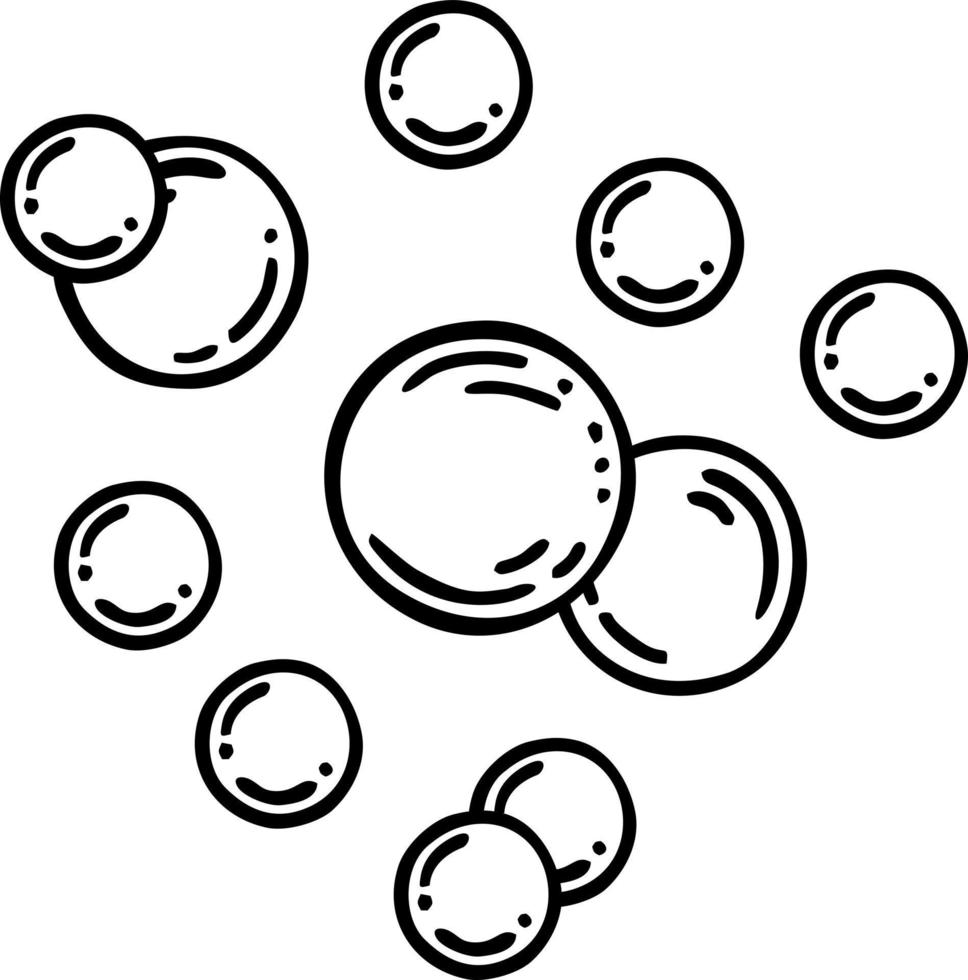 des bulles de savon. vecteur dessiné à la main. nettoyage ou soins du corps. bulles de savon de dessin animé de doodle isolés de vecteur, style de croquis