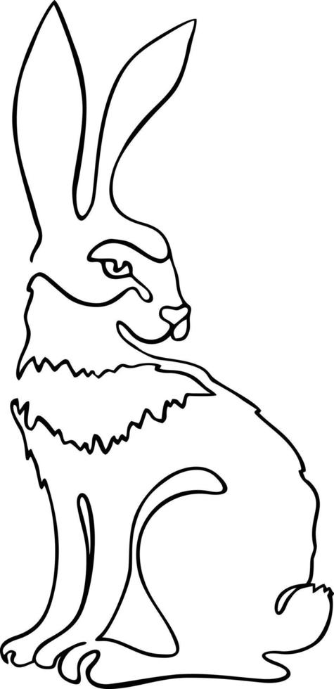 une ligne continue dessinant un lièvre de lapin. dessin de contour noir continu vecteur