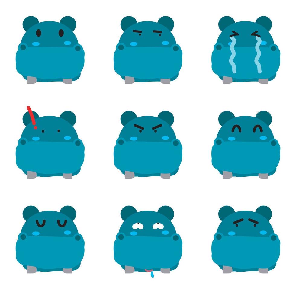 émoticônes chara design hippopotame visage émotion vecteur