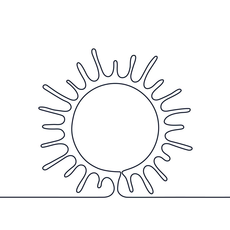 soleil une ligne continue noire, contour des rayons lumineux. un dessin au trait. illustration vectorielle vecteur