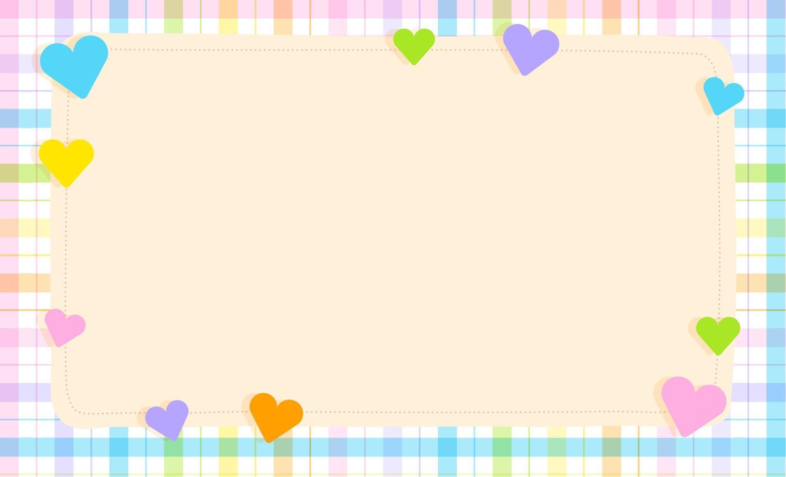 Élément d'ornement mignon arc-en-ciel pastel coeur amour soin plaid vichy motif papier fond bordure de cadre. illustration vectorielle de note d'espace vide. trait modifiable. vecteur