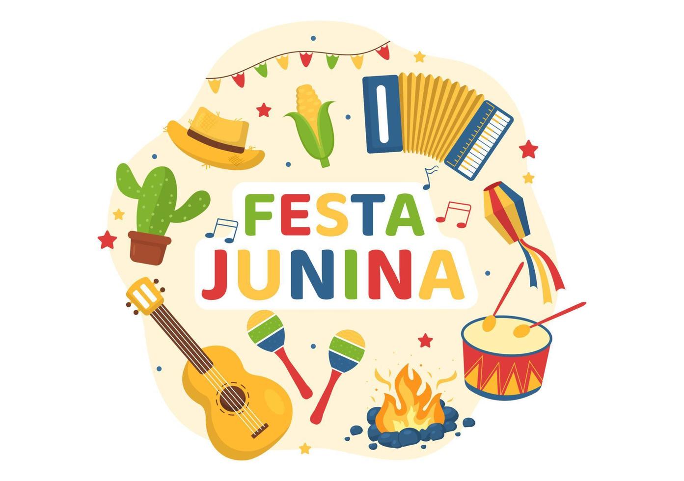 illustration de dessin animé de célébration de festa junina ou sao joao rendue très animée en chantant, en dansant la samba et en jouant à des jeux traditionnels venus du brésil vecteur
