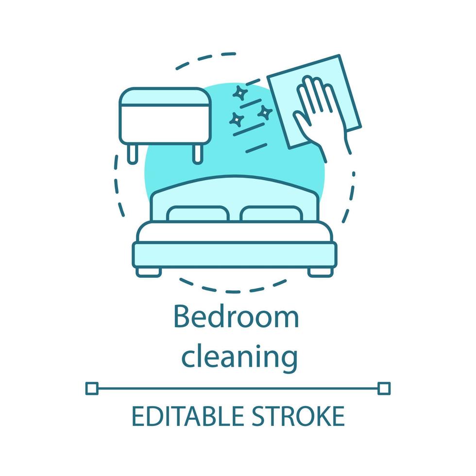 icône de concept de nettoyage de chambre à coucher. illustration de la ligne mince de l'idée de nettoyage à la maison. nettoyage à sec de meubles rembourrés. laver, essuyer, épousseter. désencombrement. dessin de contour isolé de vecteur. trait modifiable vecteur