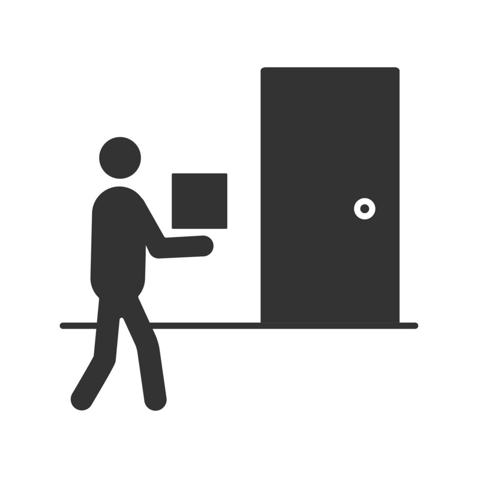 icône de glyphe de livraison à domicile. symbole de la silhouette. courrier. livreur avec colis à la porte. espace négatif. illustration vectorielle isolée vecteur