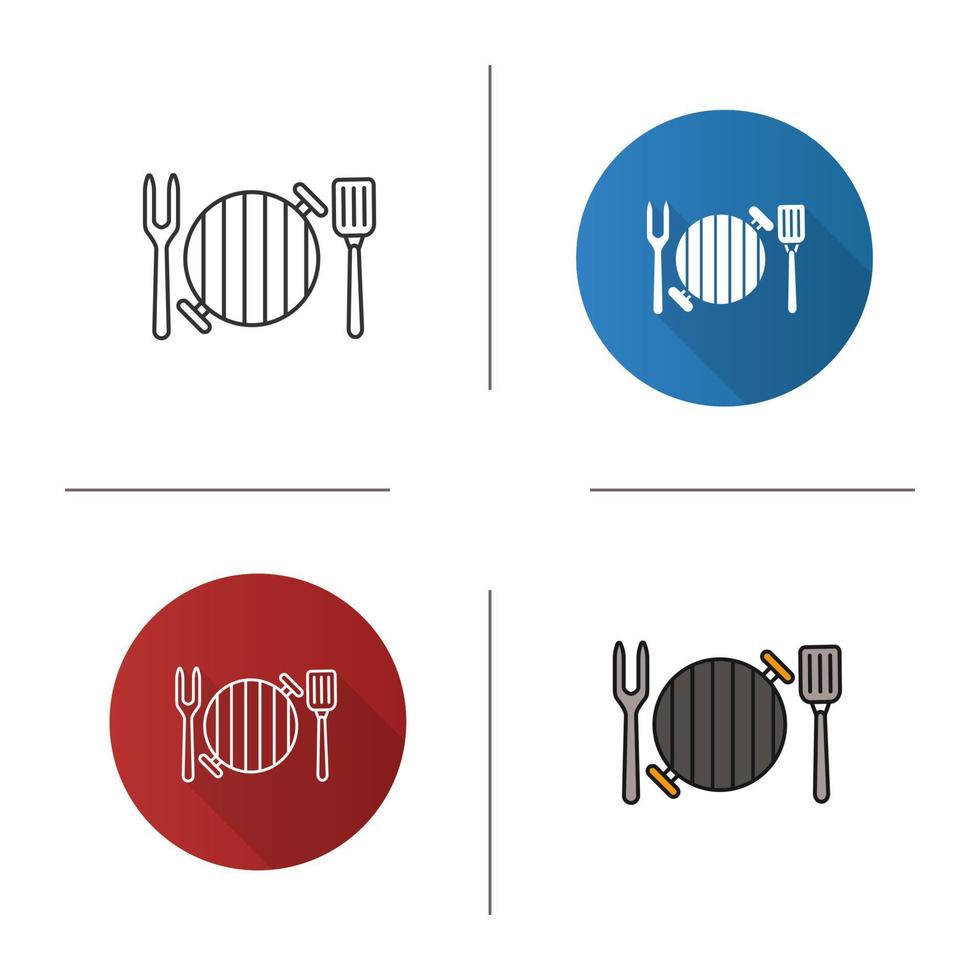 barbecue avec icône fourchette et spatule. design plat, styles linéaires et de couleur. illustrations vectorielles isolées vecteur