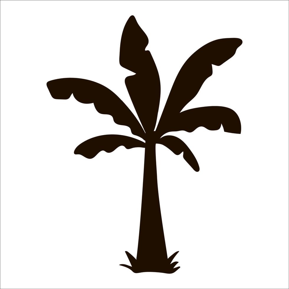 silhouette de palmier tropical de vecteur. icône de feuillage de jungle noire. plante exotique dessinée à la main isolée sur fond blanc. illustration de verdure d'été noir. vecteur