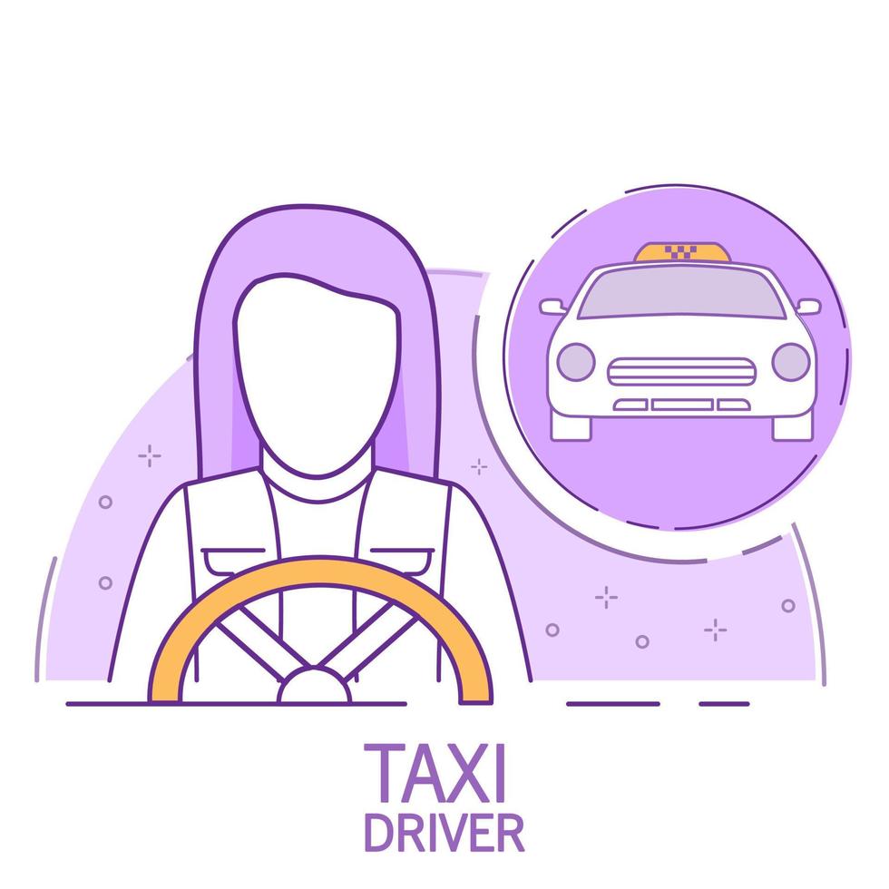 chauffeur de taxi woman.concept icônes de service vecteur de contour de cabine.