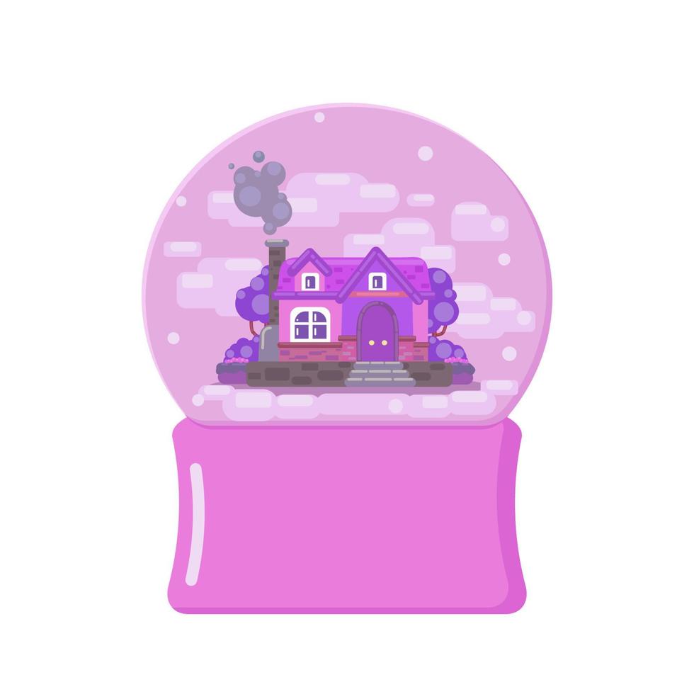 jolie maison rose dans une boule de verre vecteur