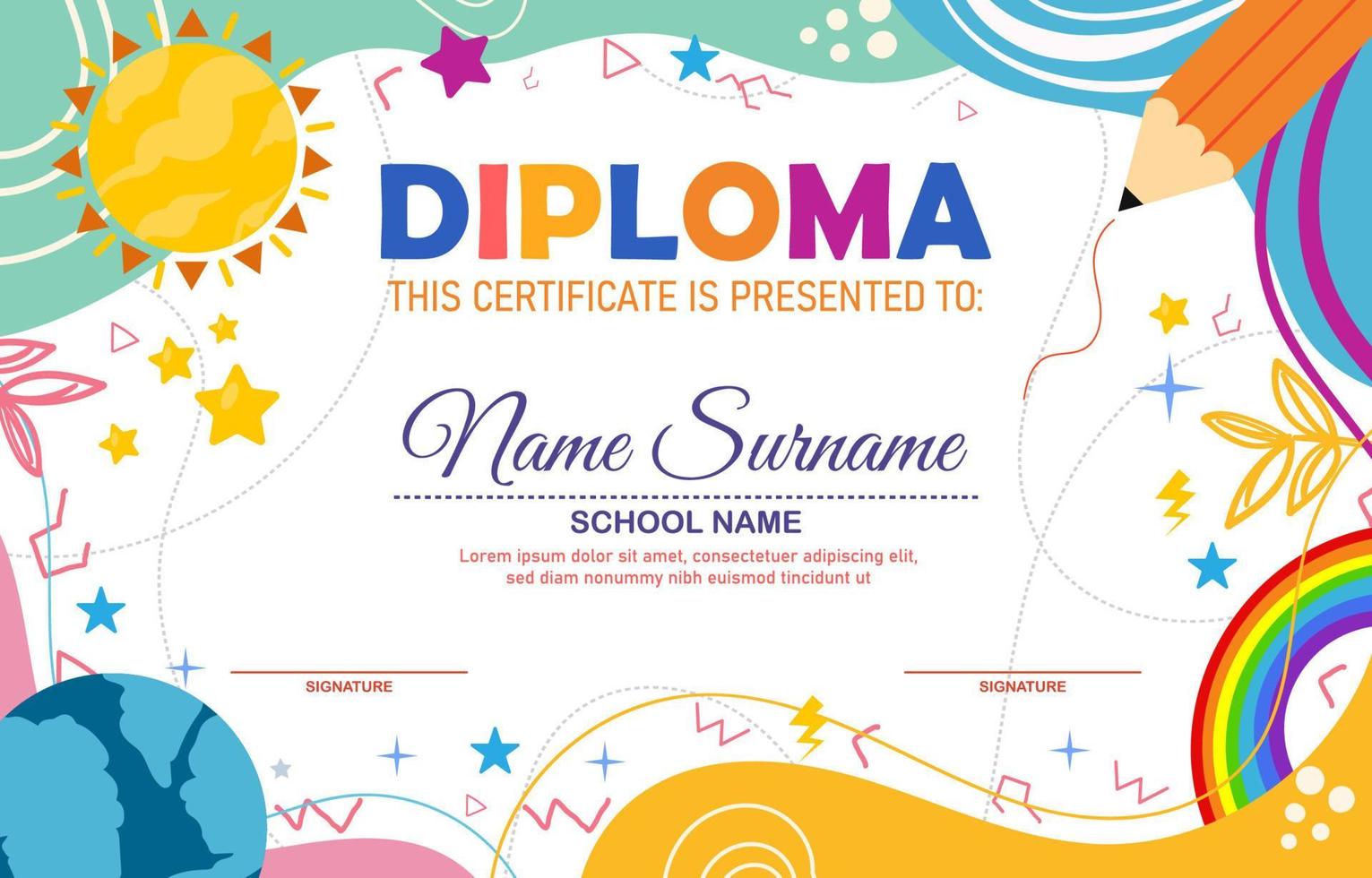 certificat de diplôme de maternelle vecteur