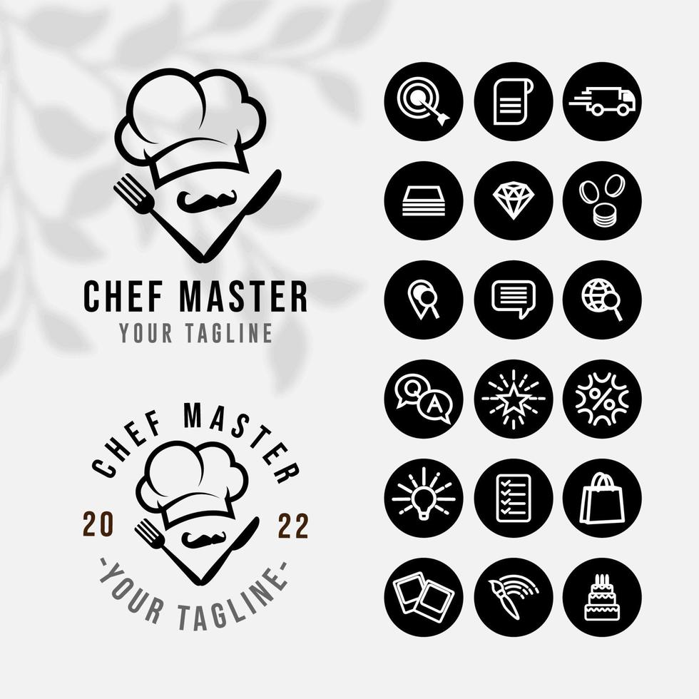 logo de cuisine du chef pour le modèle de restaurant et de café alimentaire avec icône vecteur