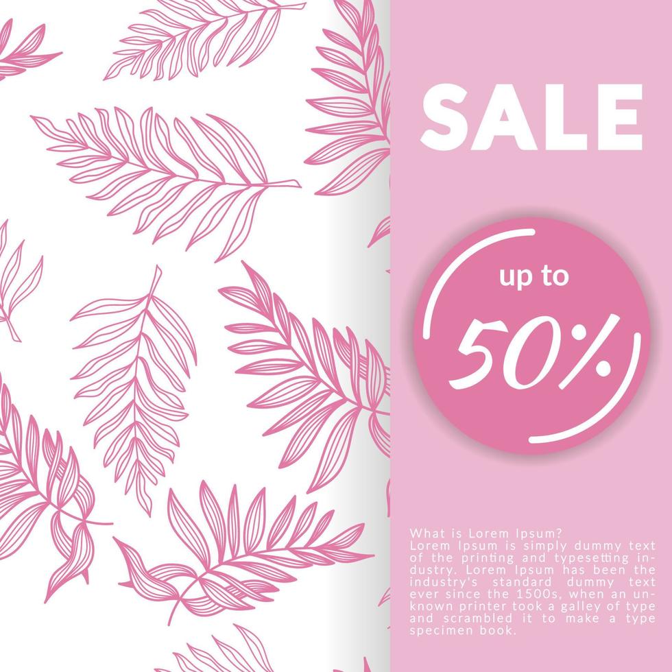 bannière avec des réductions dans un style estival. avec des feuilles et des fleurs tropicales. superbe design pour les annonces de soldes d'été, affaires pour les magasins d'accessoires d'été. style d'entreprise pour les magasins de plage vecteur