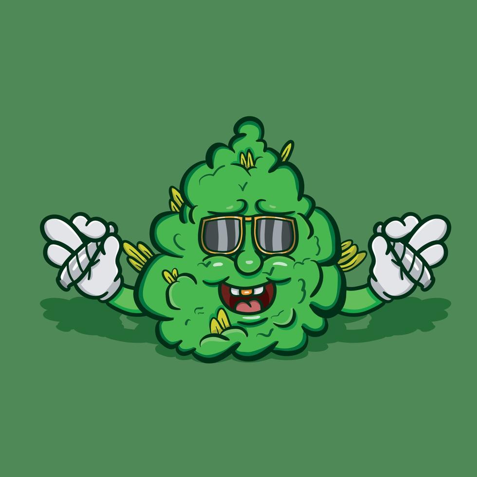 mascotte de dessin animé de mauvaises herbes avec le tabagisme. clipart vectoriel. vecteur